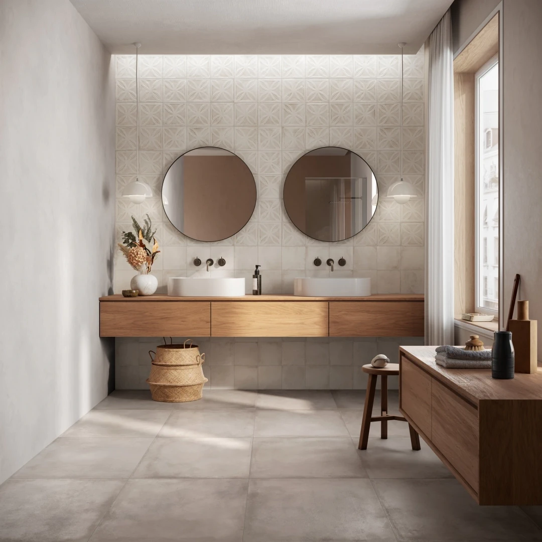 Gres Ragno AMURI efekt beton - aranzacja w eleganckiej lazience