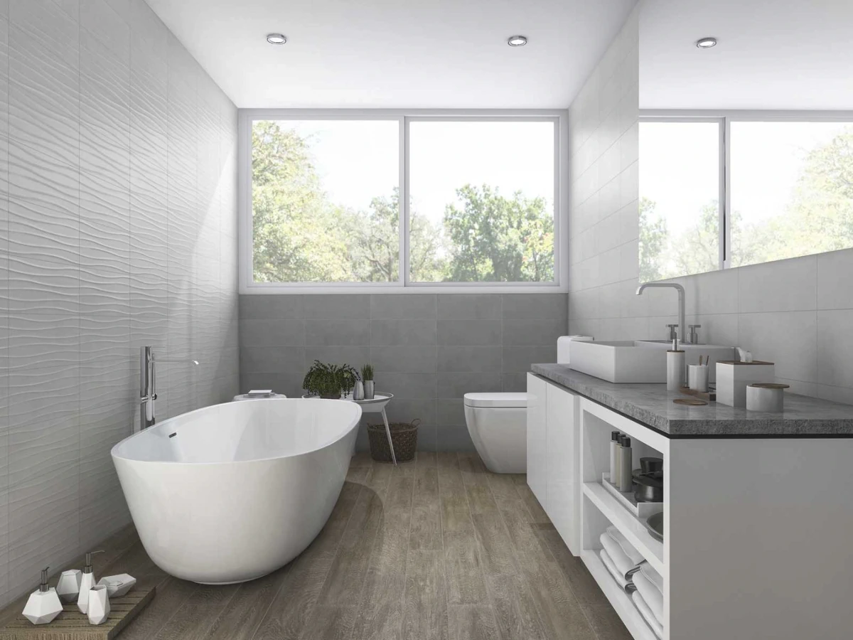 Gres Ragno REPLACE efekt kamień, beton - aranzacja w eleganckiej lazience