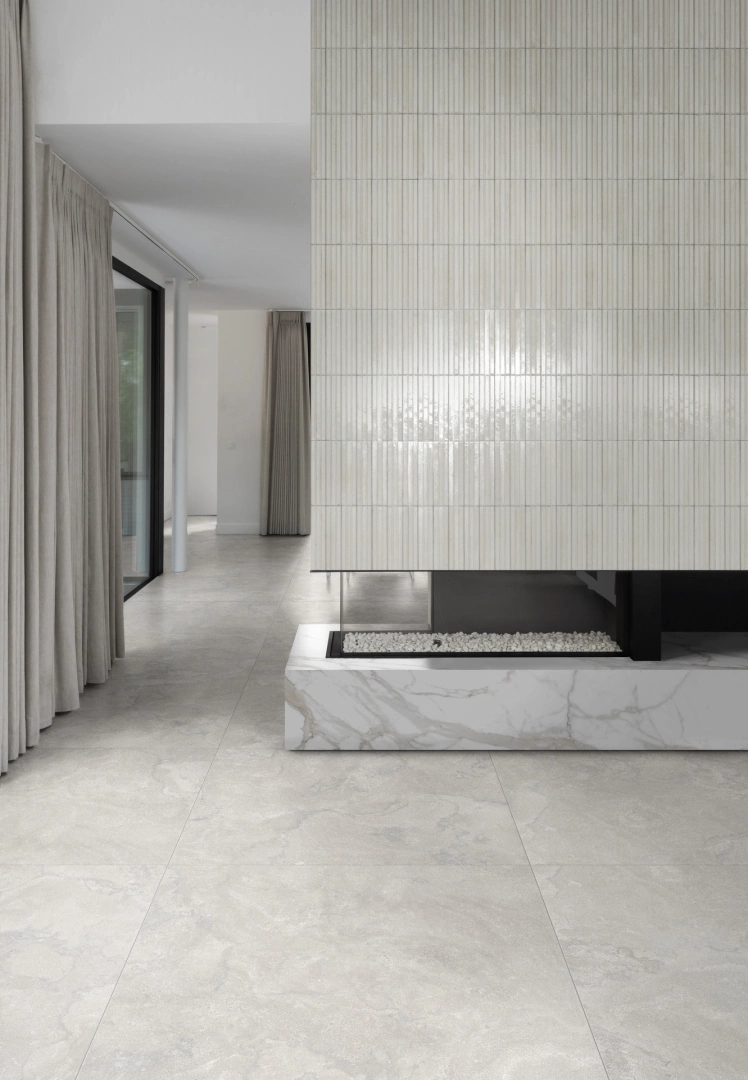 Gres Ragno STONEPLAY efekt kamień - aranzacja w minimalistycznym wnetrzu