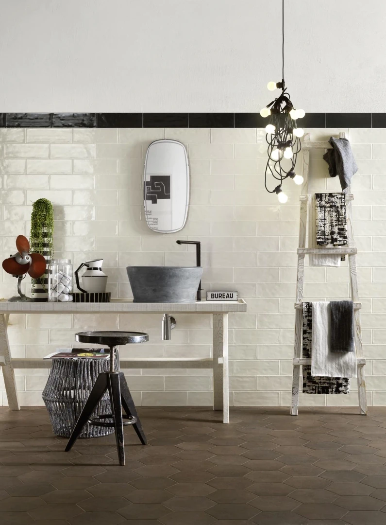 Gres Ragno REWIND efekt beton - aranzacja w eleganckiej lazience