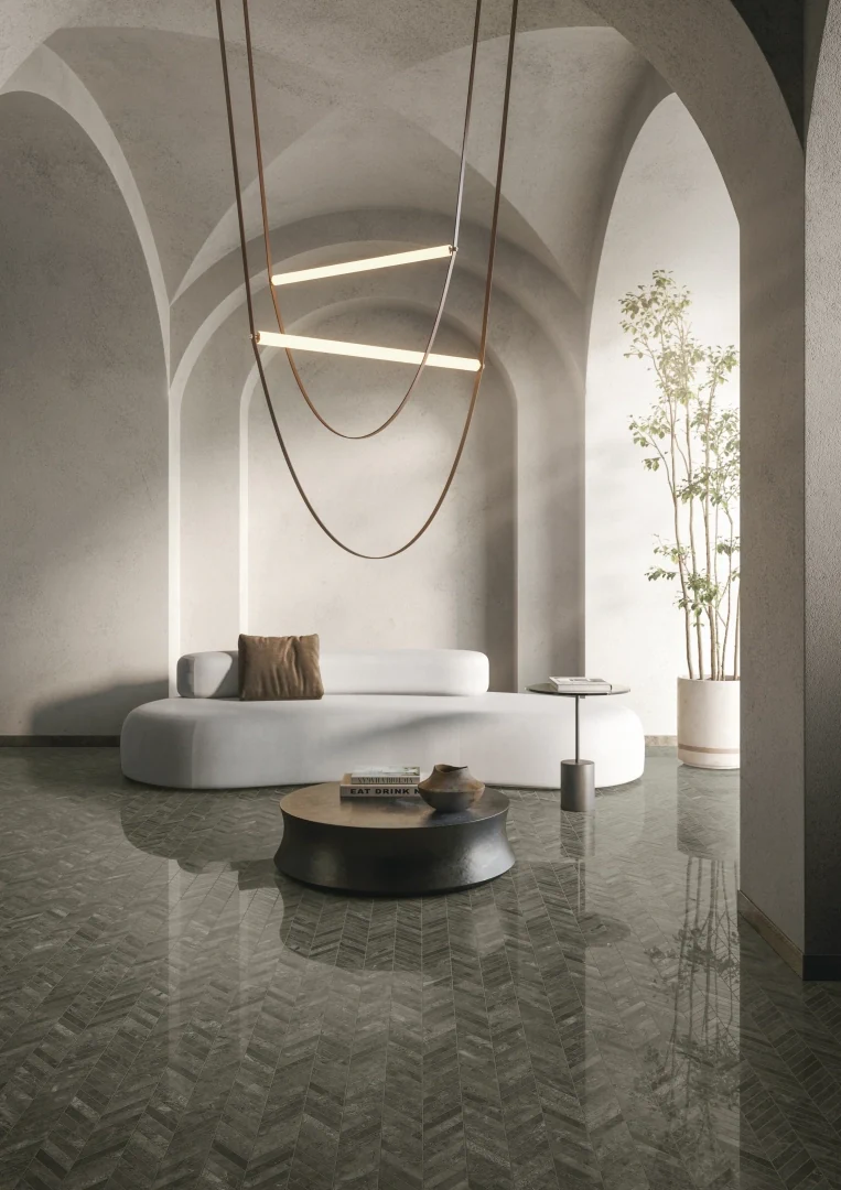 Gres Refin RIVER efekt kamień - aranzacja w eleganckiej lazience