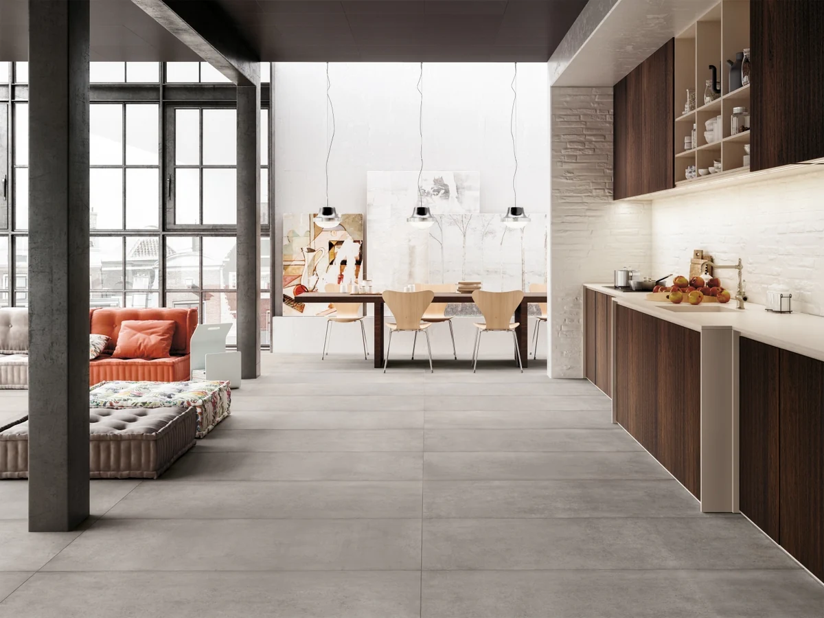 Gres Refin PLAIN efekt beton - aranzacja w eleganckiej lazience