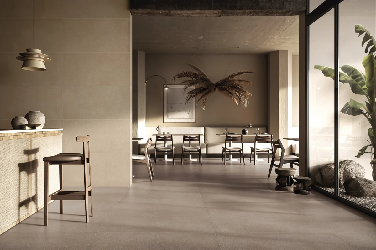 Gres Refin NAMIB efekt kamień - aranzacja w eleganckiej lazience