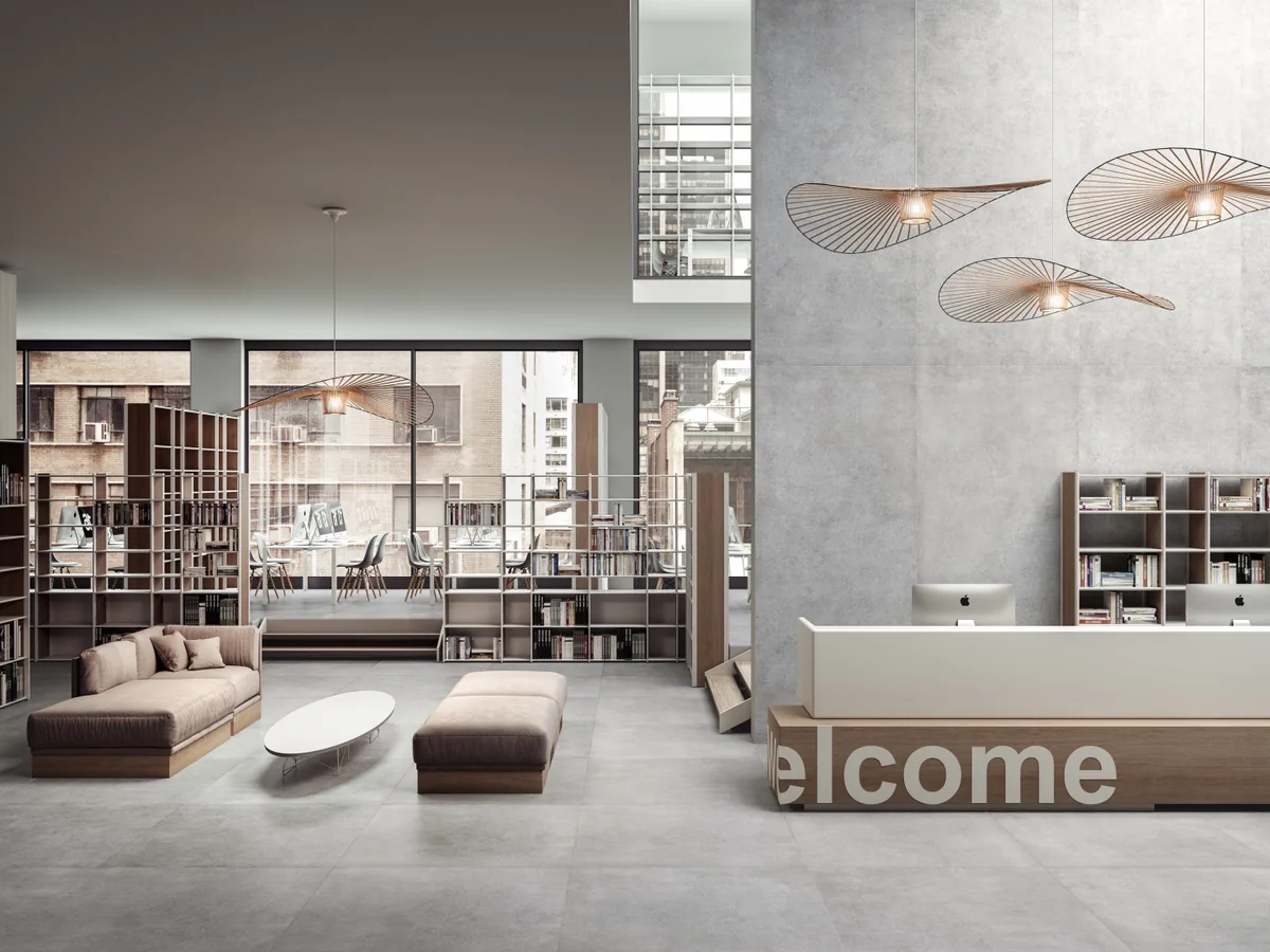 Gres Refin PLAIN efekt beton - aranzacja w eleganckiej lazience