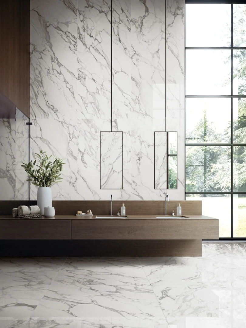 Gres Refin PRESTIGIO efekt marmur - aranzacja w eleganckiej lazience