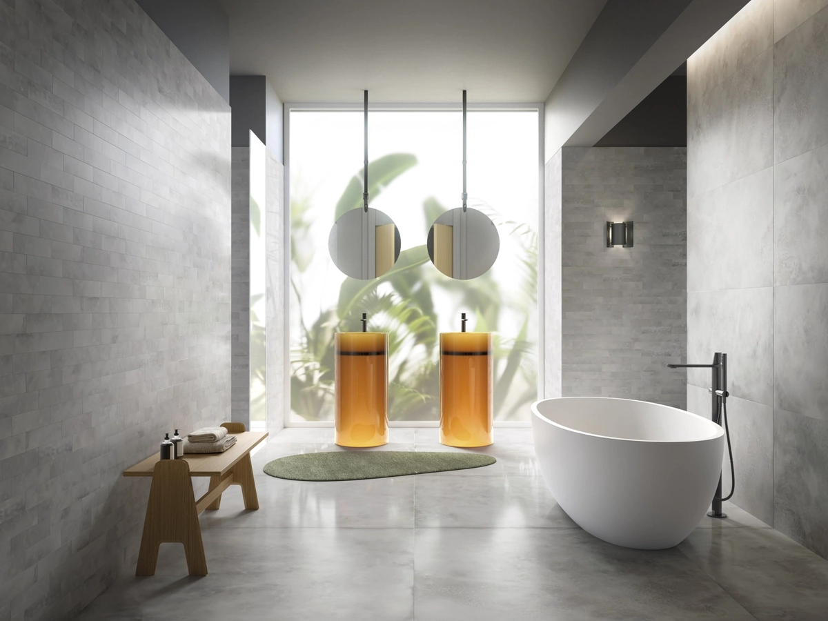 Gres Refin CERA efekt kamień - aranzacja w eleganckiej lazience