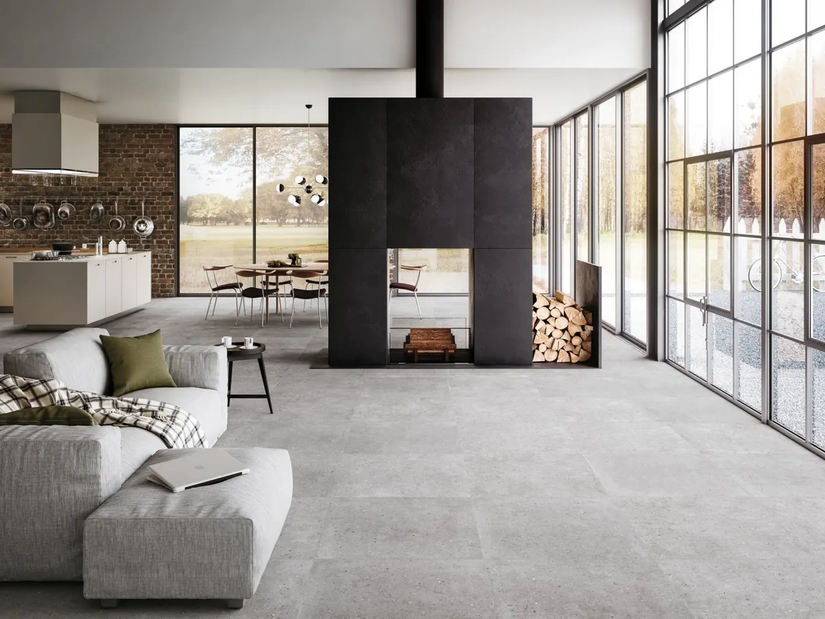 Gres Refin BLOCK efekt kamień - aranzacja w eleganckiej lazience