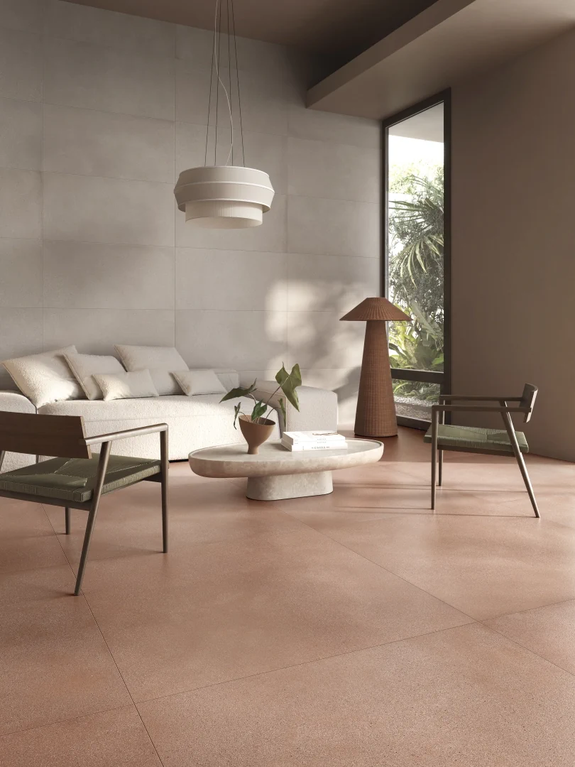 Gres Refin NAMIB efekt kamień - aranzacja w eleganckiej lazience