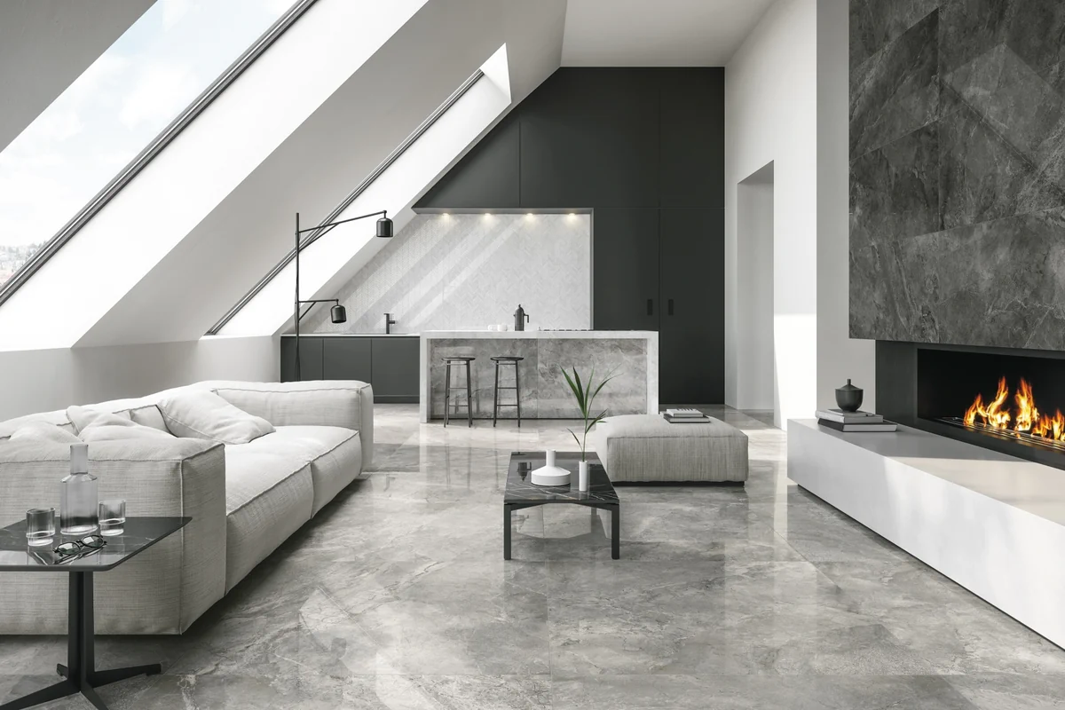 Gres Refin RIVER efekt kamień - aranzacja w eleganckiej lazience