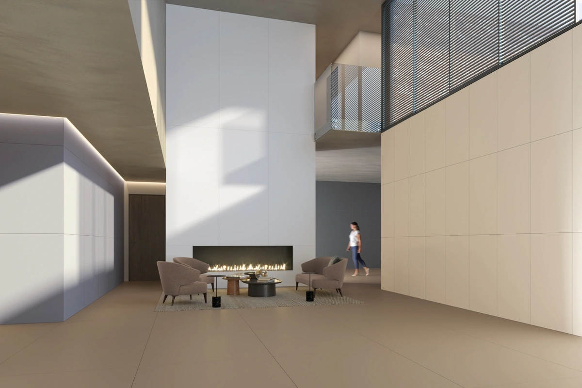 Gres Refin PLAY efekt beton - aranzacja w eleganckiej lazience