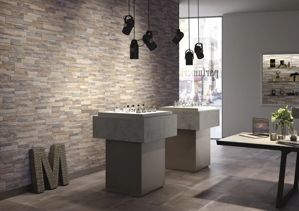 Gres Rondine CUBICS efekt cegła - aranzacja w eleganckiej lazience