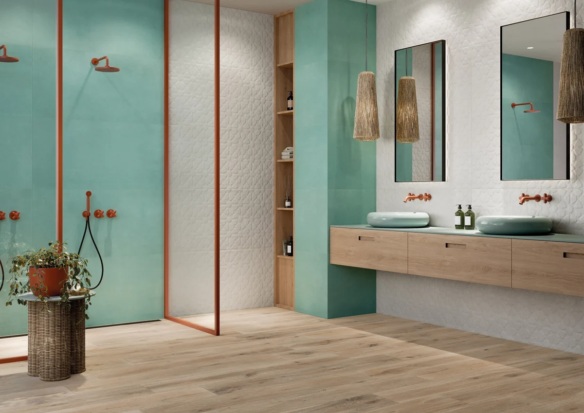 Gres Rondine AUREA efekt kolor - aranzacja w eleganckiej lazience