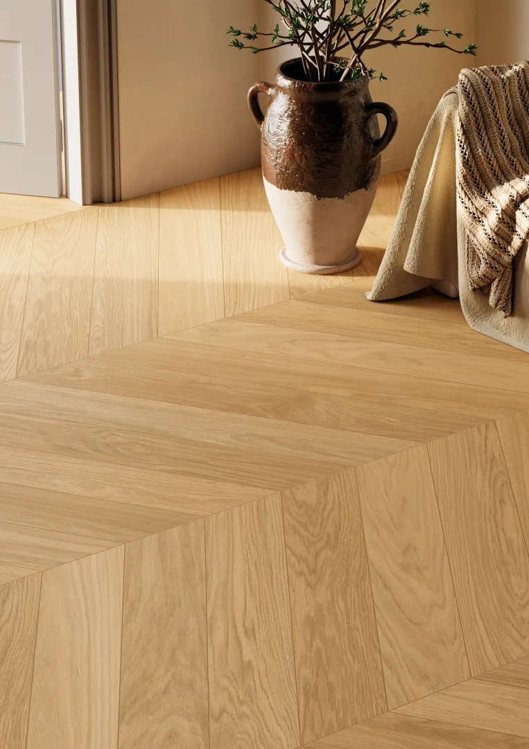 Gres Rondine CHEVRON XL efekt drewno - aranzacja w nowoczesnym salonie