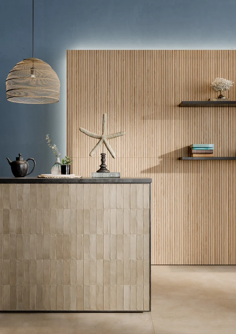 Gres Rondine CRUDA BRICK efekt cegła - aranzacja w minimalistycznym wnetrzu