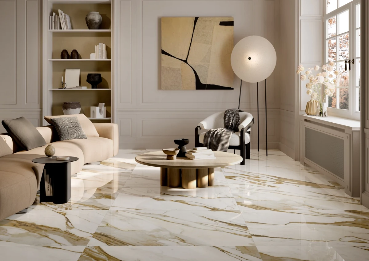 Gres Rondine CANOVA efekt marmur - aranzacja w eleganckiej lazience