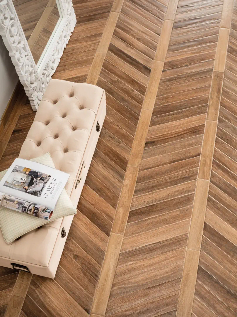 Gres Rondine VINTAGE efekt drewno - aranzacja w eleganckiej lazience