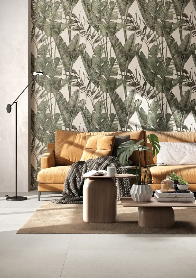 Gres Rondine LOFT efekt beton - aranzacja w korytarzu z naturalnym swiatlem