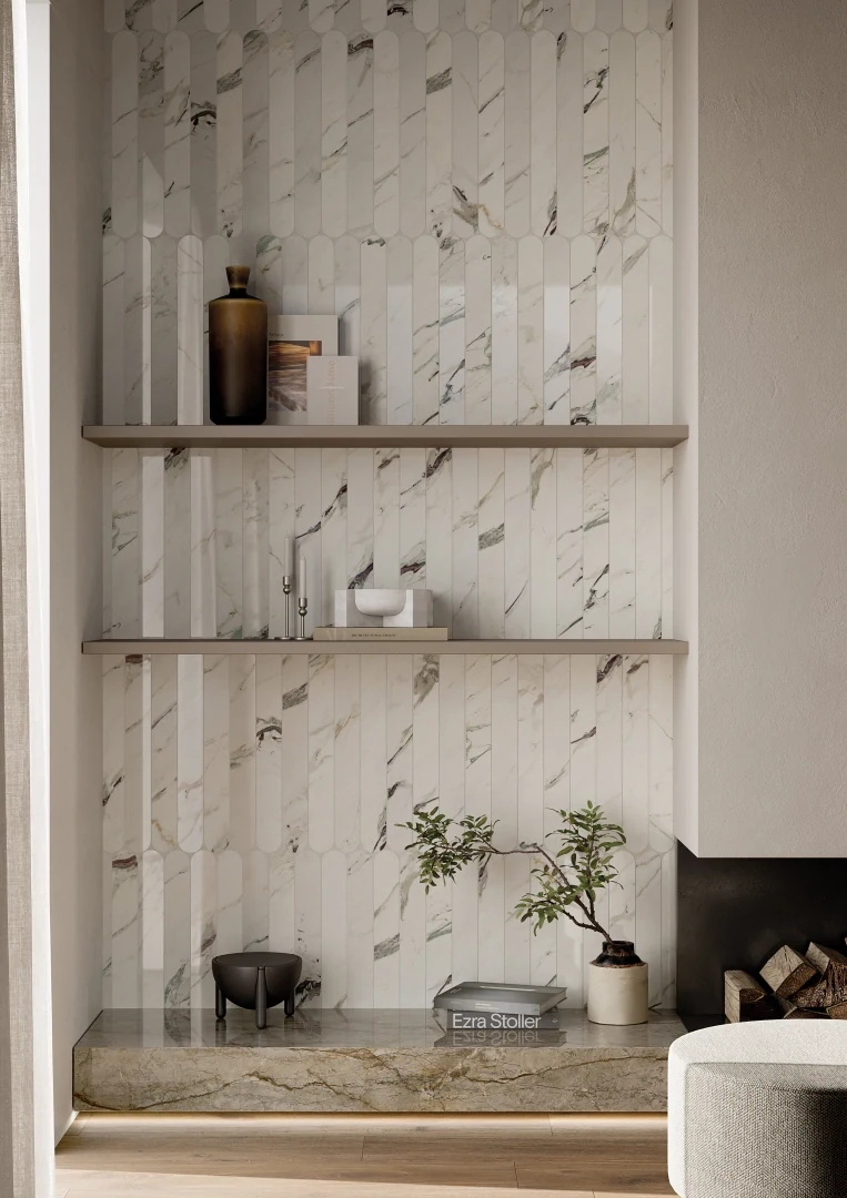 Gres Rondine CANOVA efekt marmur - aranzacja w eleganckiej lazience