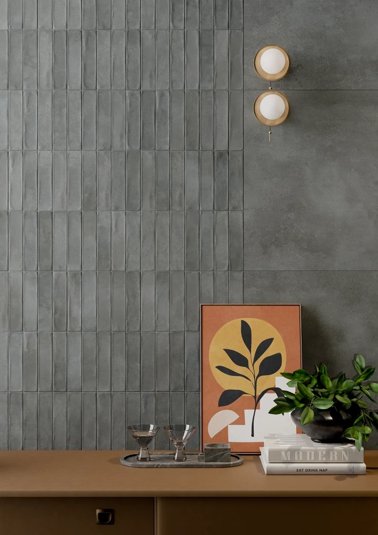 Gres Rondine CRUDA BRICK efekt cegła - aranzacja w eleganckiej lazience