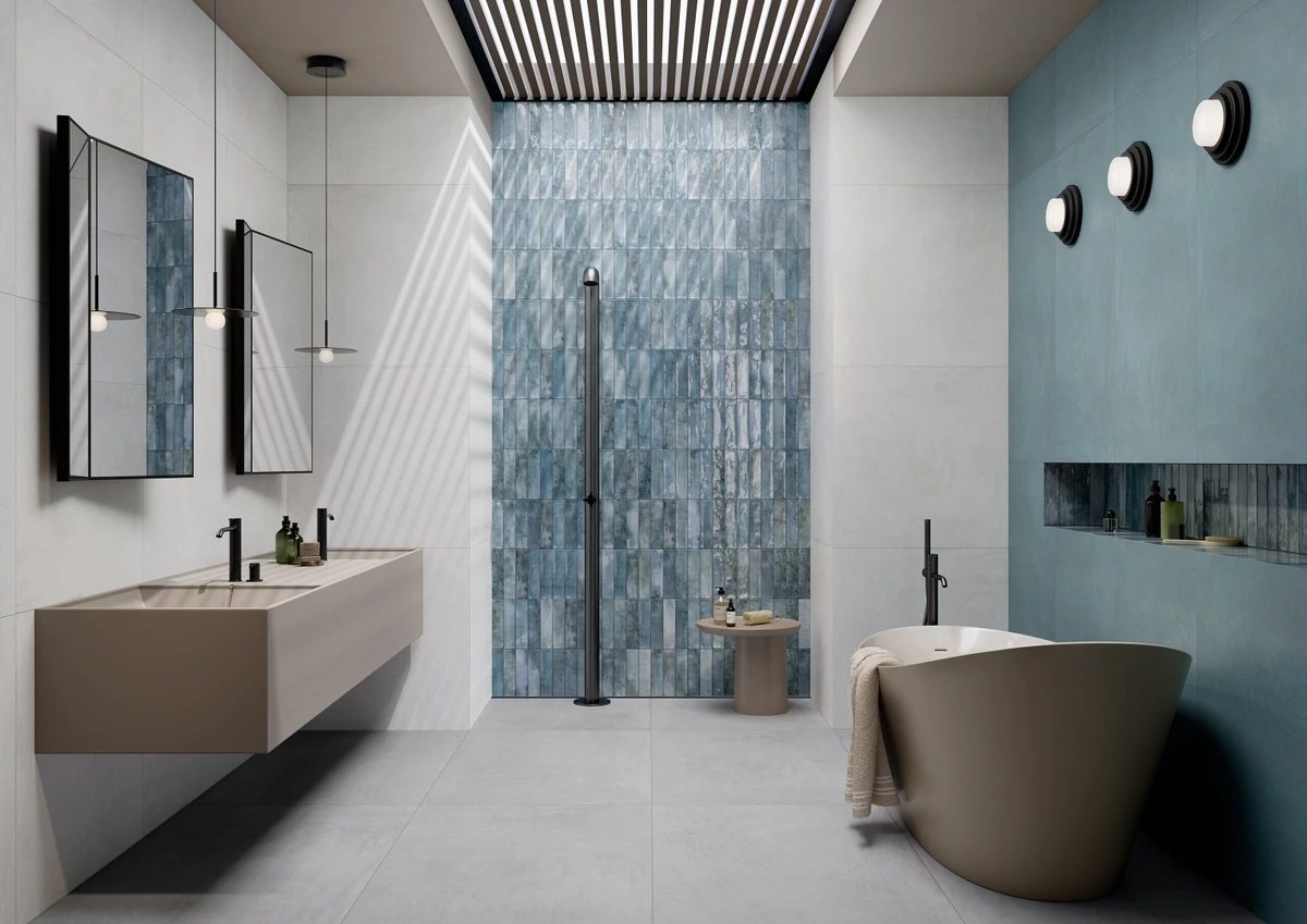Gres Rondine SETA efekt beton - aranzacja w eleganckiej lazience