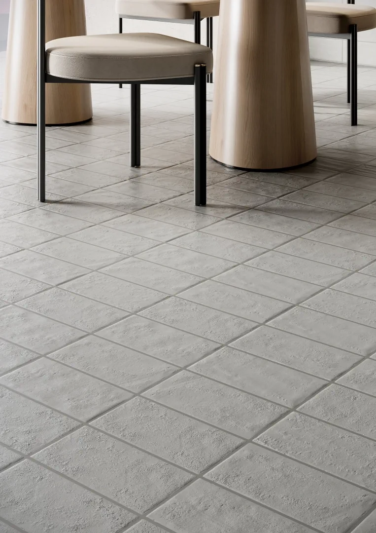 Gres Rondine RECOVERY STONE efekt kamień - aranzacja w nowoczesnym salonie