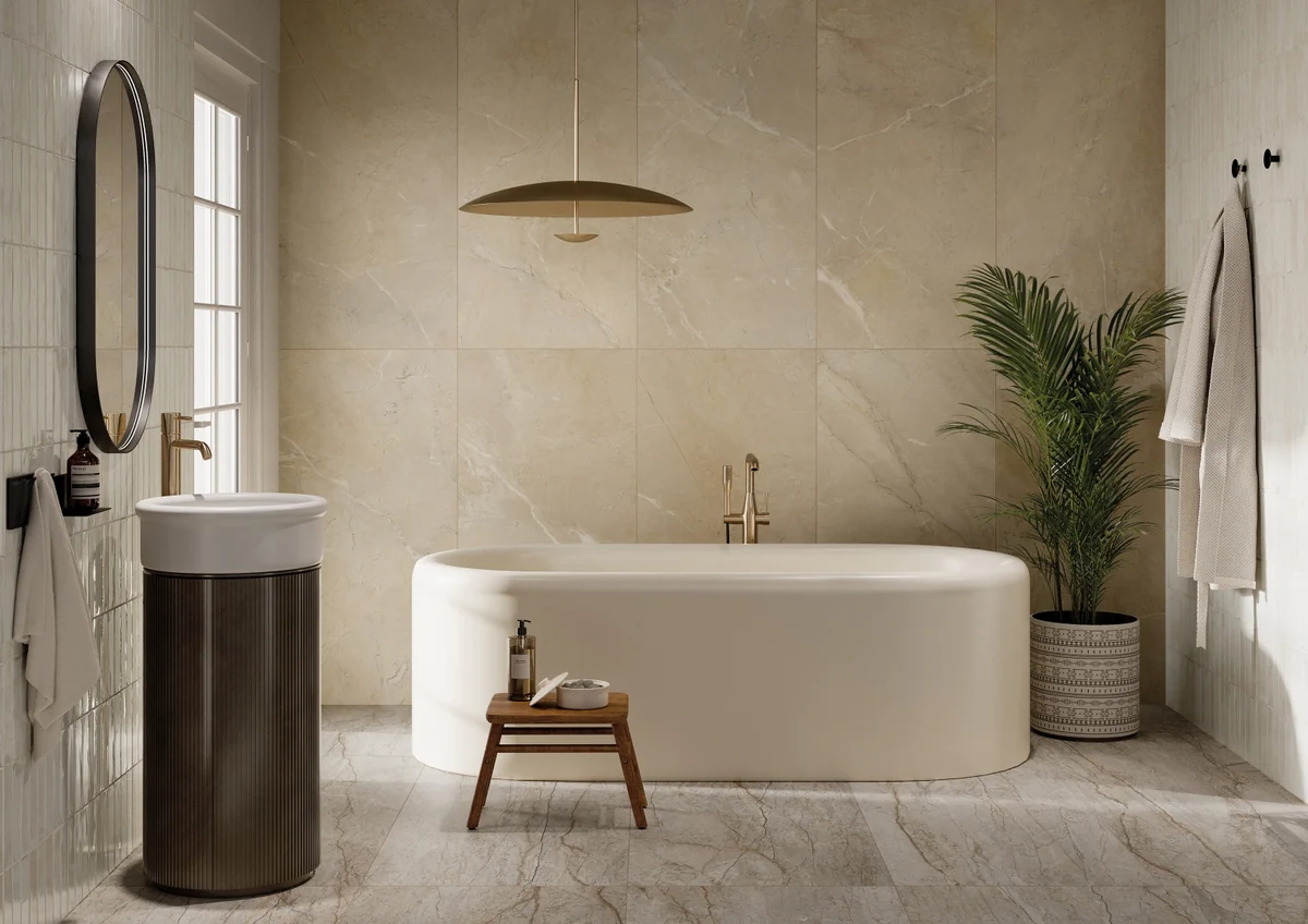 Gres Rondine CANOVA efekt marmur - aranzacja w eleganckiej lazience