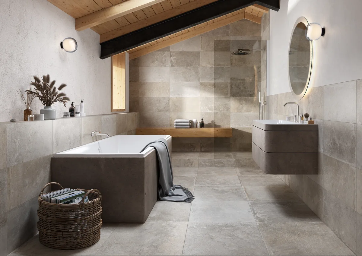 Gres Rondine PROVENCE efekt kamień - aranzacja w minimalistycznym wnetrzu