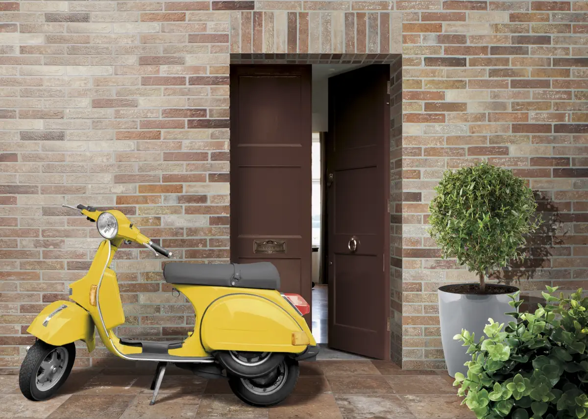 Gres Rondine BRISTOL efekt terakota - aranzacja w przy kominku