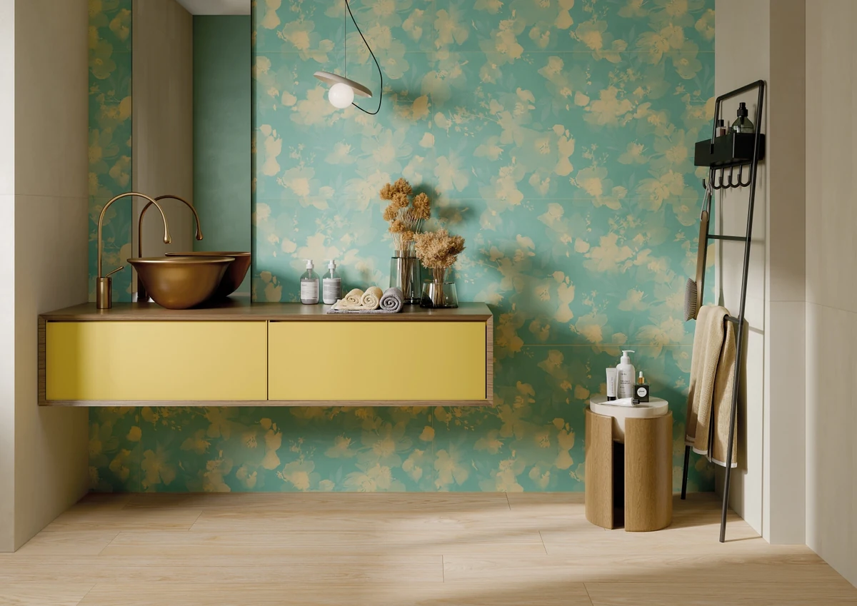 Gres Rondine AUREA efekt kolor - aranzacja w eleganckiej lazience