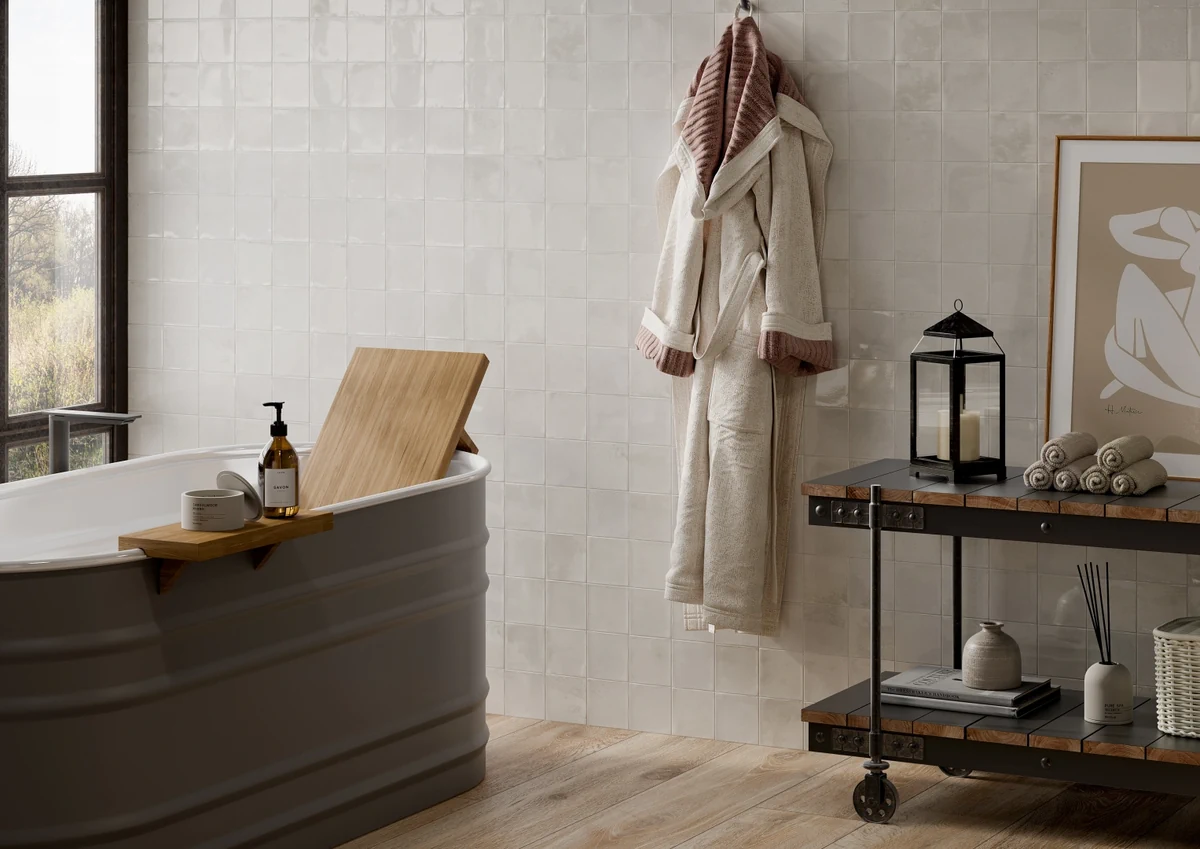 Gres Rondine MARRAKECH efekt cegła, kamień, - aranzacja w eleganckiej lazience