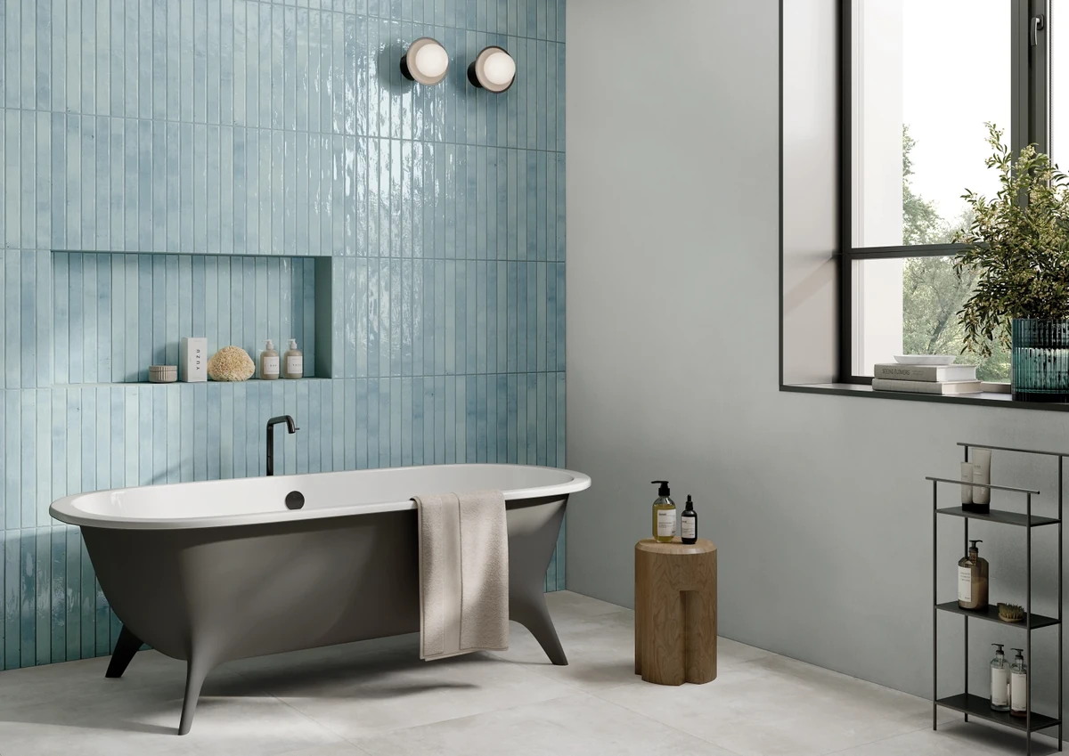 Gres Rondine COLORS efekt kolor - aranzacja w przy kominku