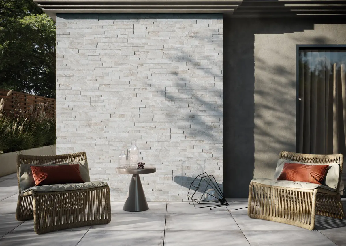 Gres Rondine QUARZITE 3D efekt cegła - aranzacja w eleganckiej lazience