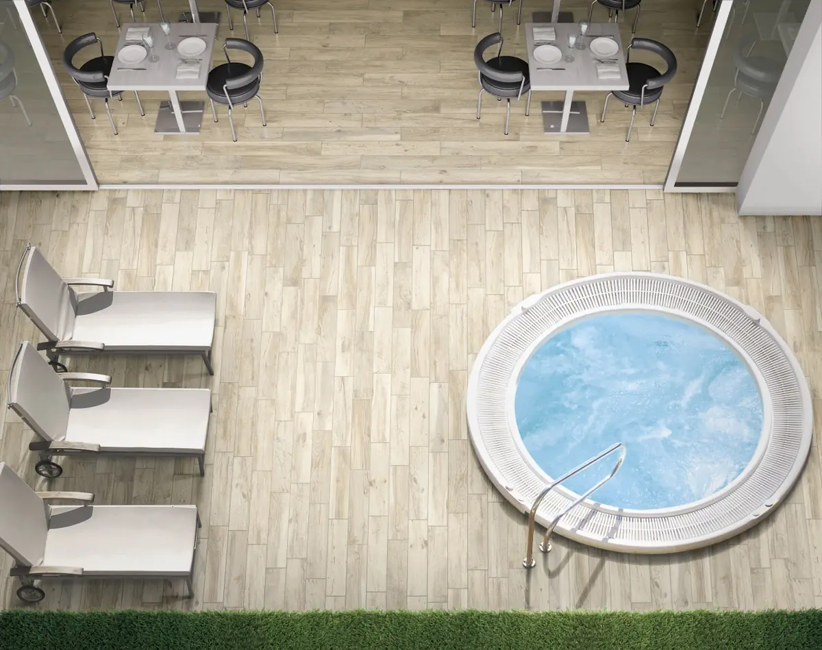 Gres Rondine HARD & SOFT efekt drewno - aranzacja w minimalistycznym wnetrzu
