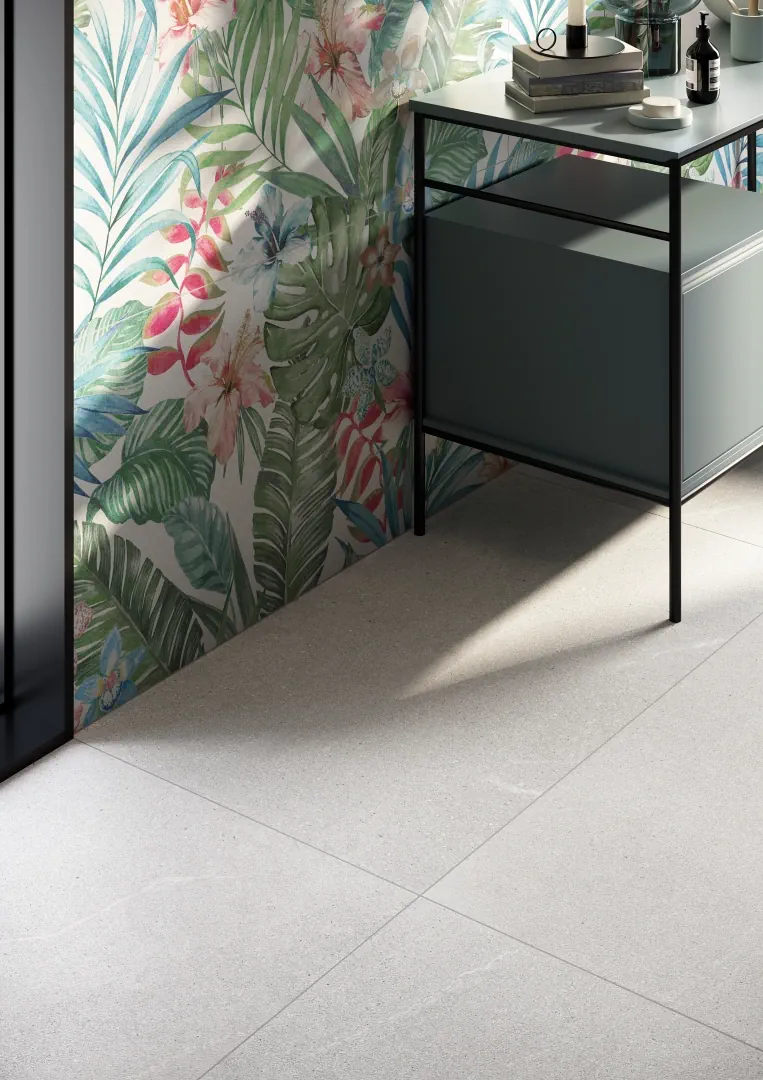 Gres Rondine BALTIC efekt beton - aranzacja w minimalistycznym wnetrzu