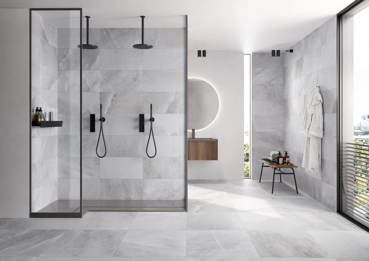 Gres Rondine HIMALAYA efekt marmur - aranzacja w eleganckiej lazience