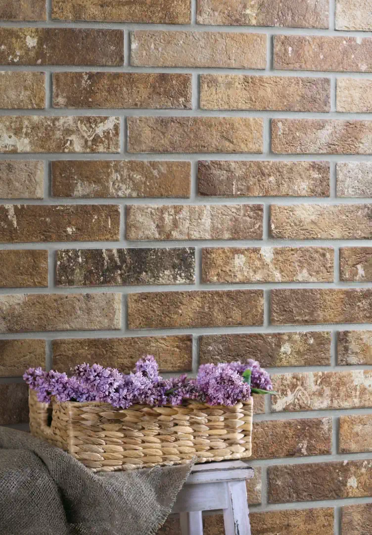 Gres Rondine LONDON efekt cegła, terakota, kamień - aranzacja w eleganckiej lazience