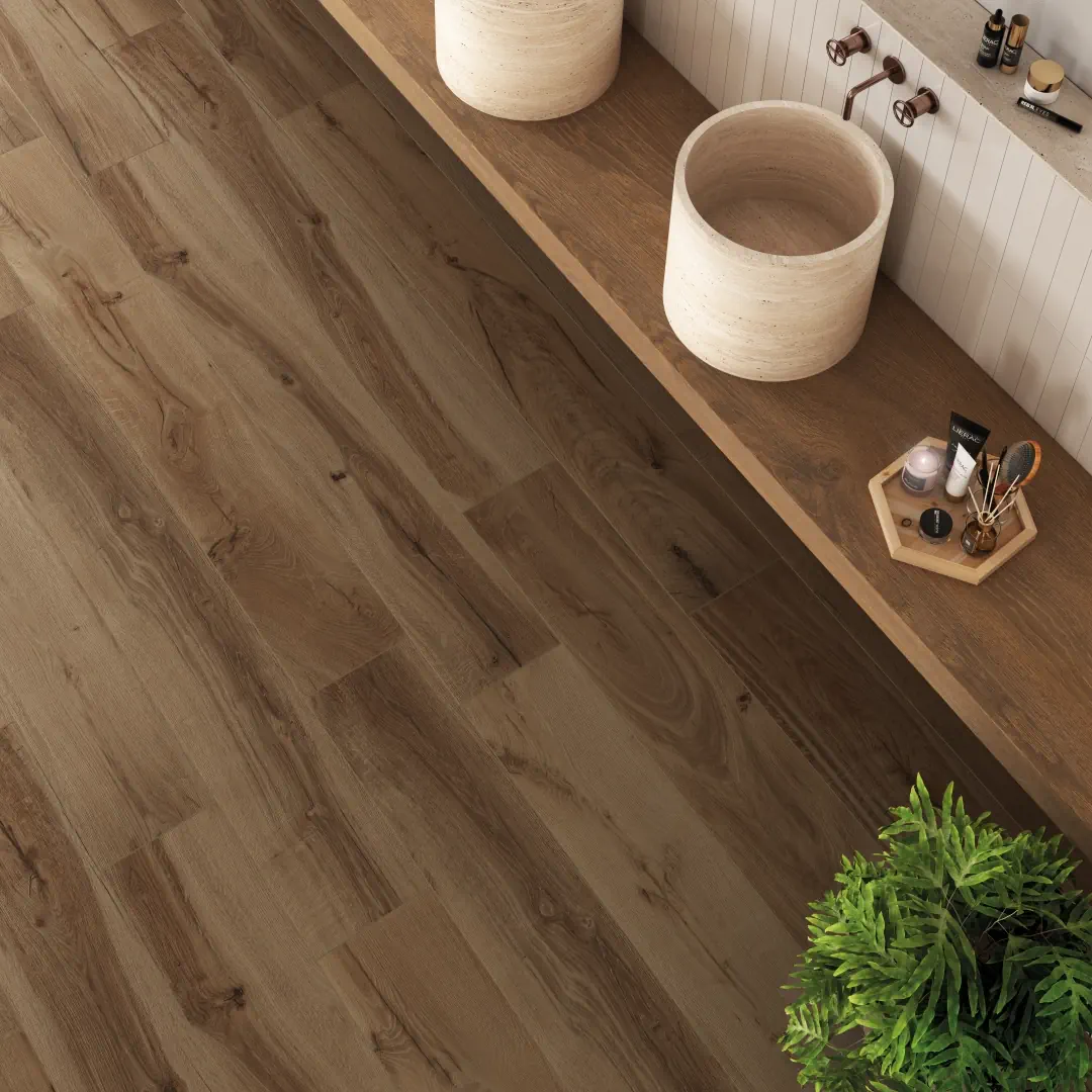 Gres Rondine DARING efekt drewno - aranzacja w elewacji domu