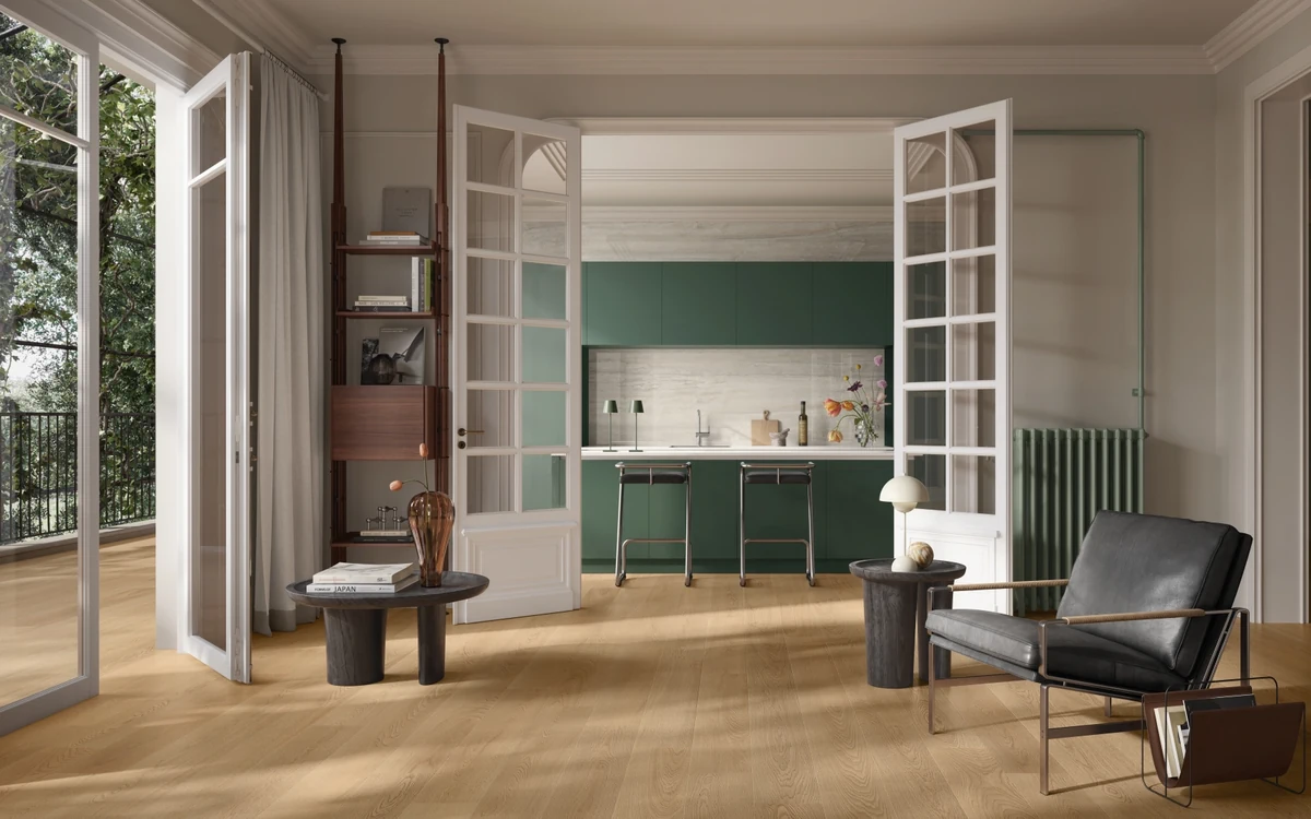 Gres Santagostino GRACEWOOD efekt drewno - aranzacja w eleganckiej lazience