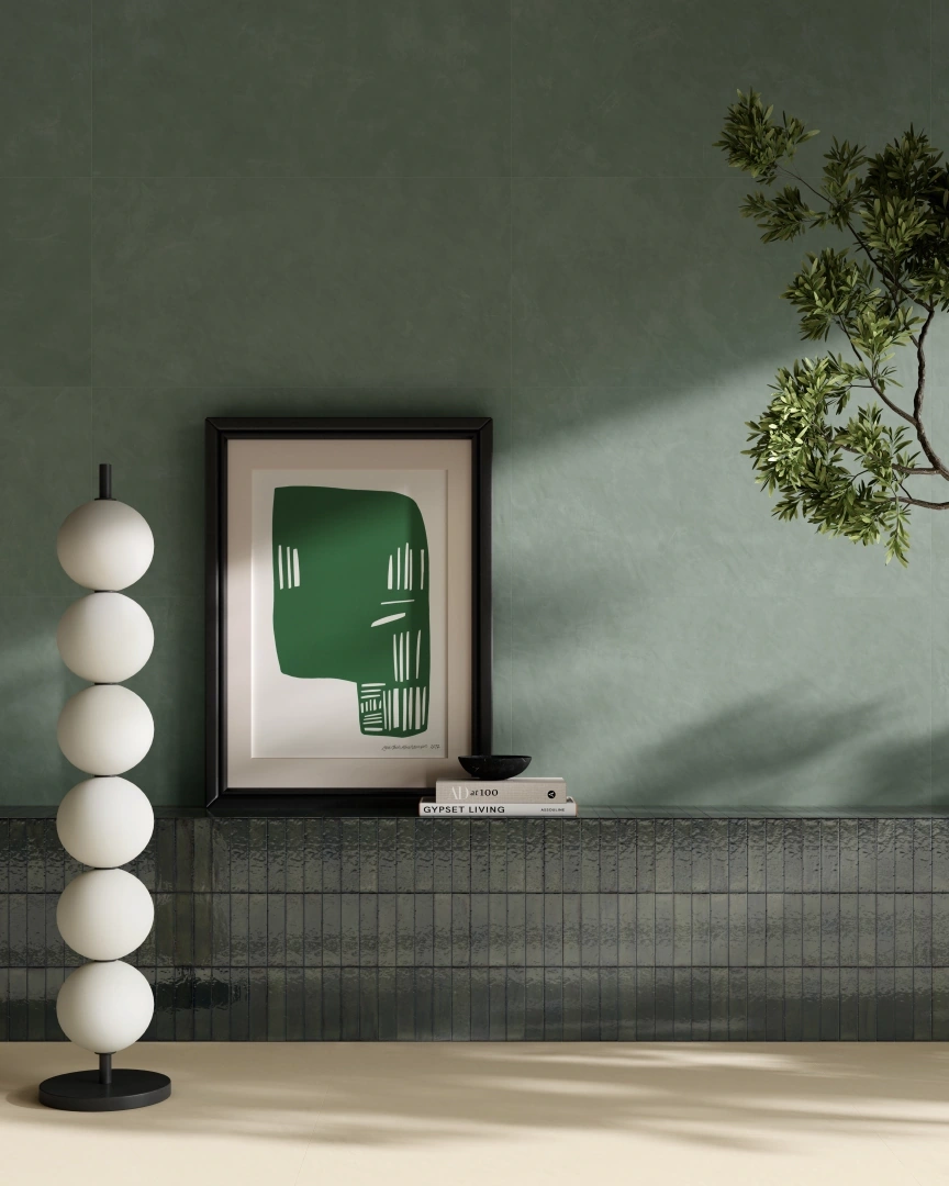 Gres Santagostino INSIDEART COLOR efekt kolor - aranzacja w przy kominku