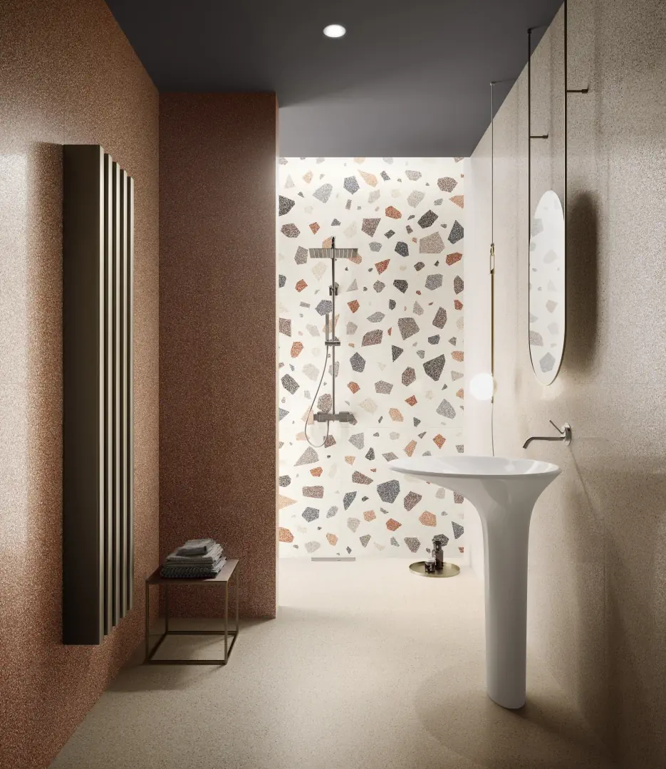 Gres Santagostino NEWDECO efekt terrazzo - aranzacja w elewacji domu