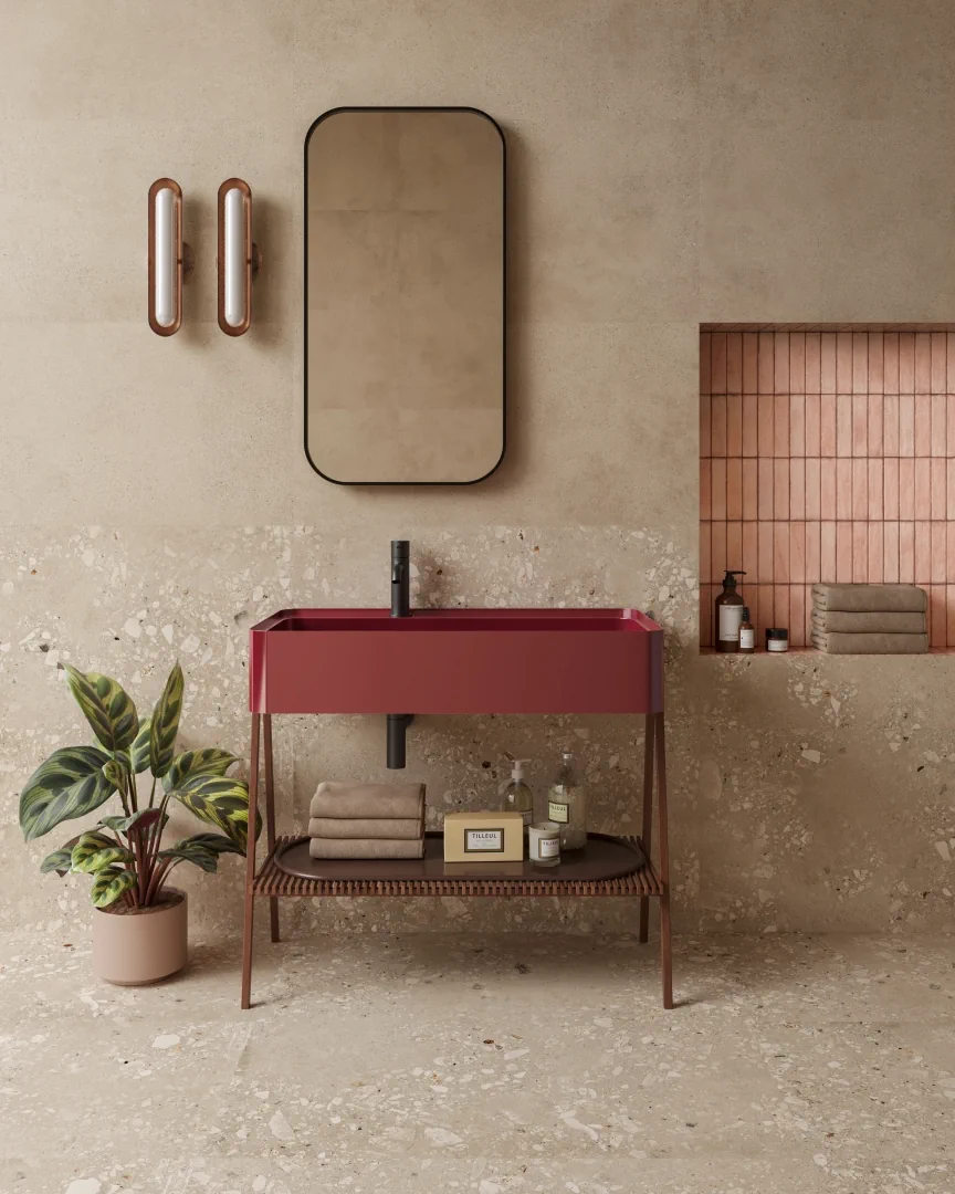 Gres Santagostino LOGICO efekt terrazzo, kamień, , beton - aranzacja w korytarzu z naturalnym swiatlem