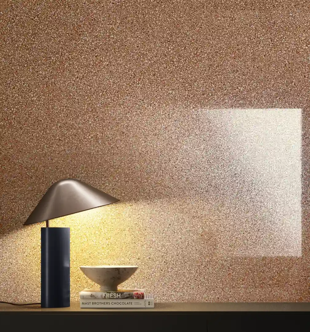 Gres Santagostino NEWDECO efekt terrazzo - aranzacja w nowoczesnym salonie