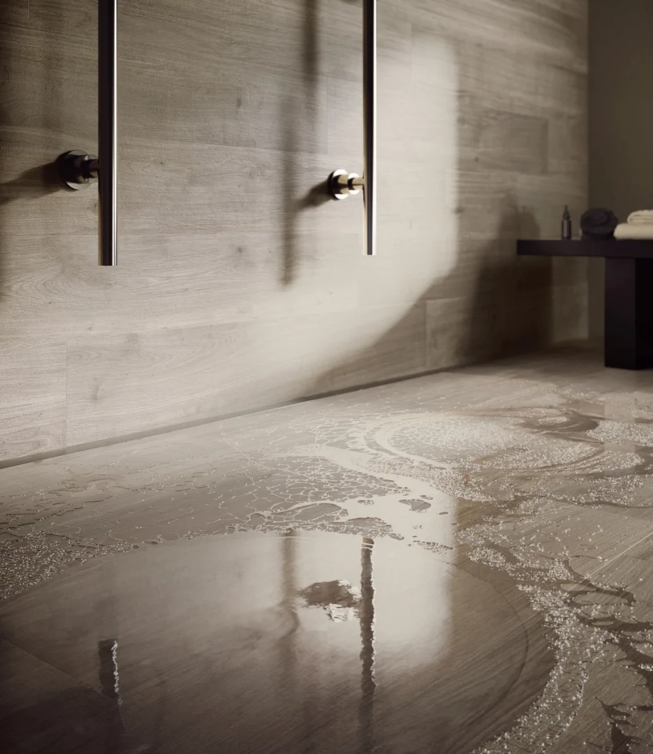 Gres Santagostino PRIMEWOOD efekt drewno - aranzacja w eleganckiej lazience