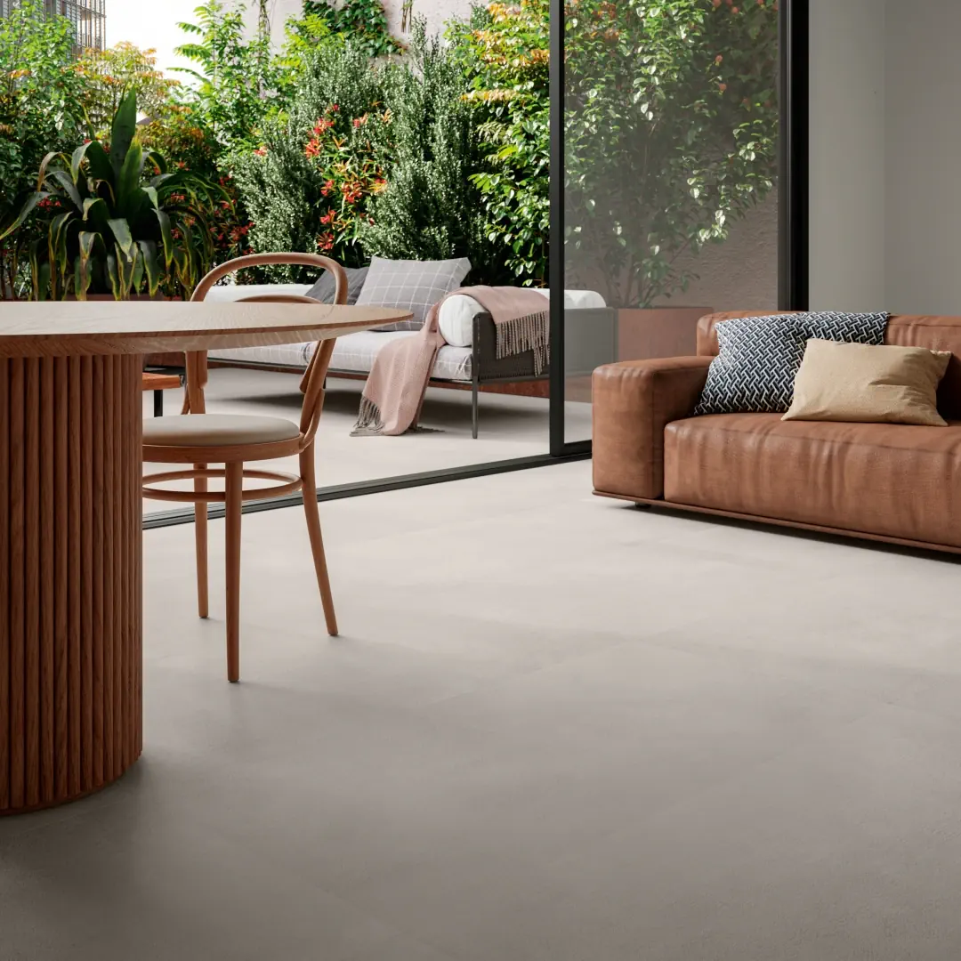 Gres Santagostino SABLE efekt beton - aranzacja w minimalistycznym wnetrzu