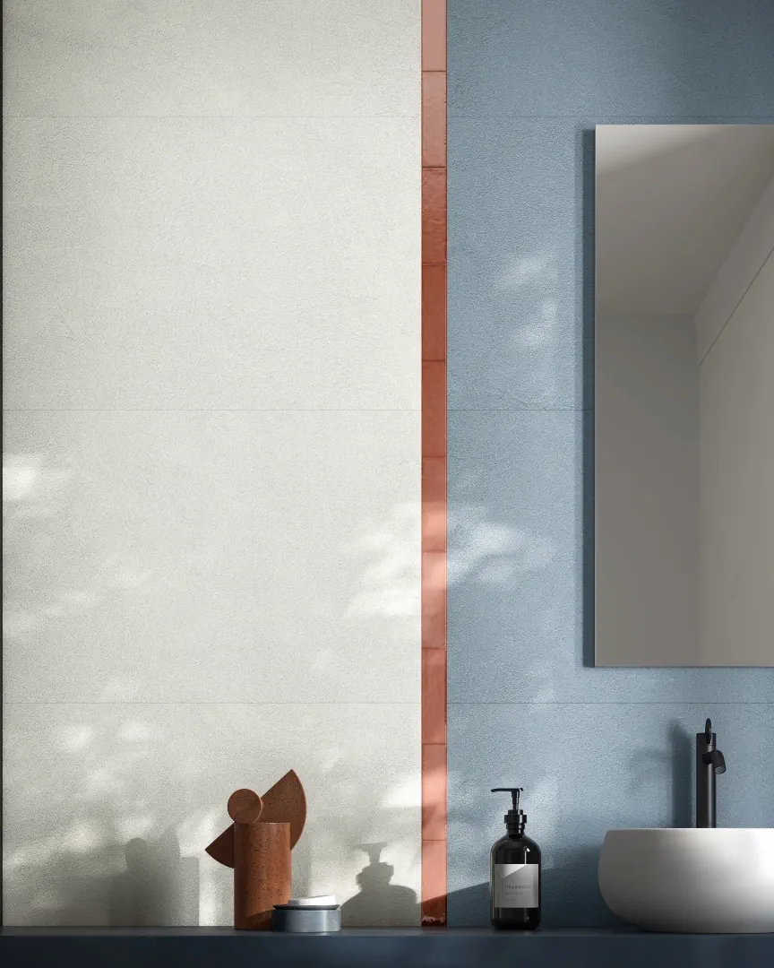 Gres Santagostino IRO efekt terrazzo, beton - aranzacja w minimalistycznym wnetrzu