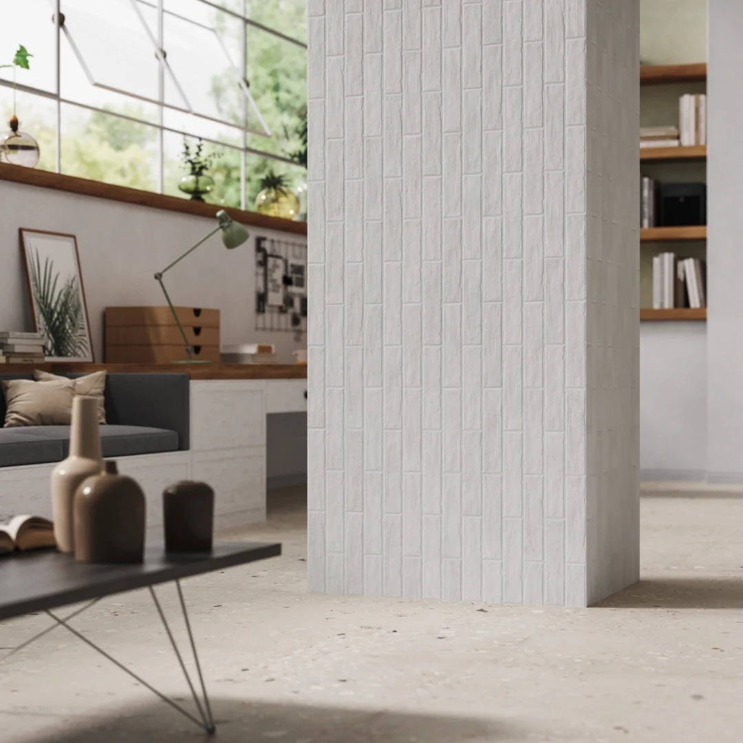 Gres Santagostino LOGICO efekt terrazzo, kamień, , beton - aranzacja w minimalistycznym wnetrzu