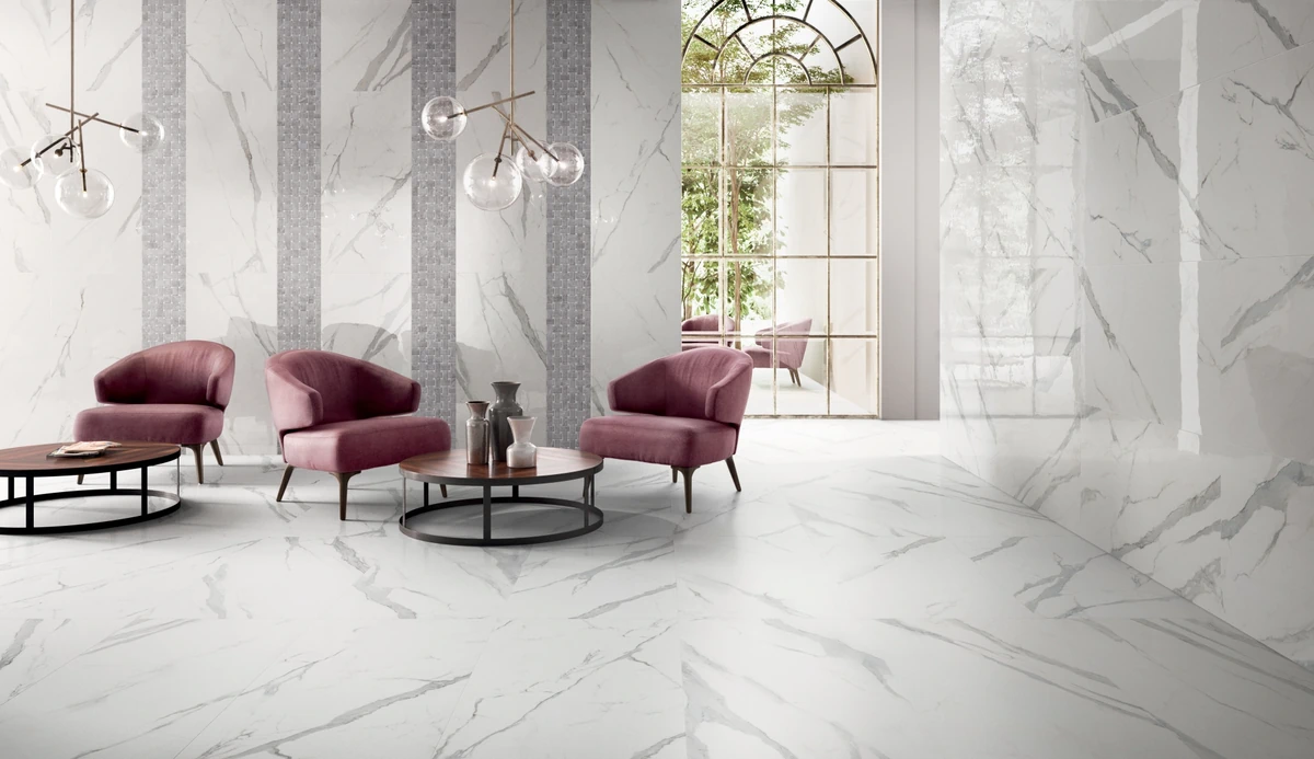Gres Santagostino THEMAR efekt marmur - aranzacja w eleganckiej lazience