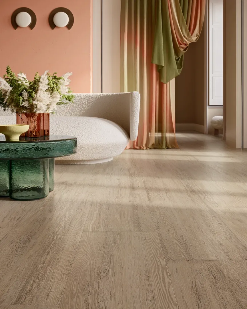 Gres Santagostino SUNWOOD efekt drewno - aranzacja w eleganckiej lazience