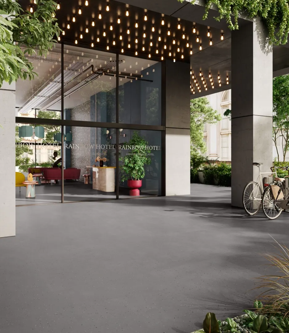 Gres Santagostino DECONCRETE efekt terrazzo, beton - aranzacja w elewacji domu