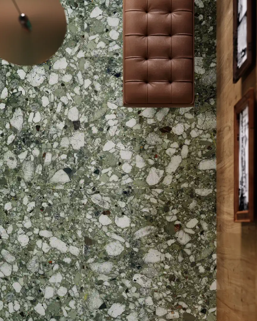 Gres Santagostino VENISTONE efekt terrazzo - aranzacja w elewacji domu